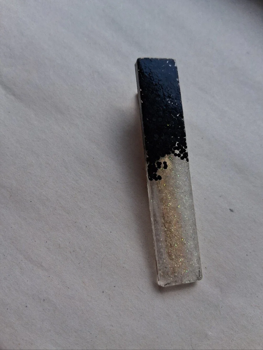 5/$25 Hand Crafted Black and Gold Glitter Rectangular Hair Clip